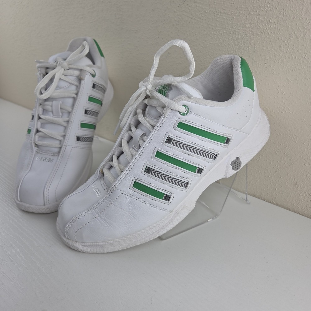 K Swiss Vintage Stripe Shifter White/Green Zig Zag Customizable Stripes Womens 7